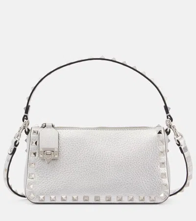 Valentino Garavani Rockstud Small Leather Crossbody Bag In Silver