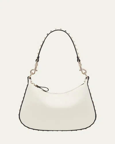 Valentino Garavani Rockstud Small Leather Hobo Bag In Ivory