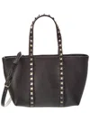Valentino Rockstud Mini Tote In Hammered Leather In Black