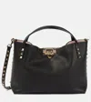 Valentino Powder Pink Studded Leather Tote In Black