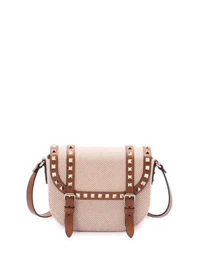 Valentino Garavani `rockstud` Small Messenger Bag In Beige