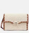 Valentino Rockstud Small Shearling Shoulder Bag In Neutrals