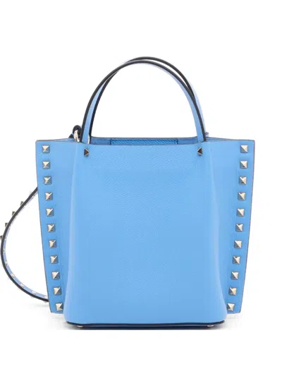 Valentino Garavani Rockstud 小牛皮小号购物袋 In Blue