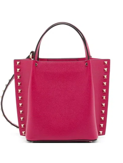 Valentino Garavani Rockstud 小牛皮小号购物袋 In Pink