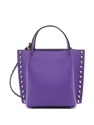 Valentino Garavani Rockstud 小牛皮小号购物袋 In Purple