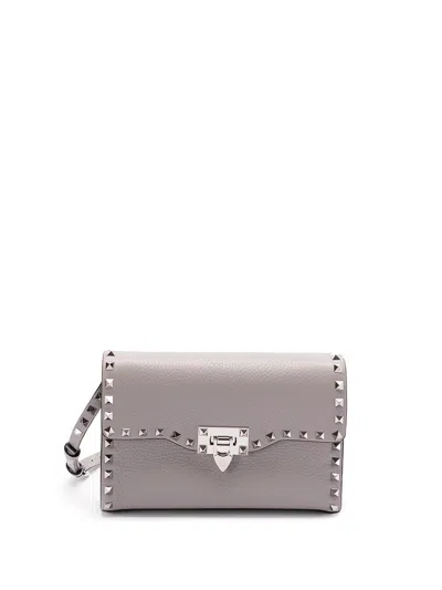 Valentino Garavani `rockstud` Small Shoulder Bag In Grey