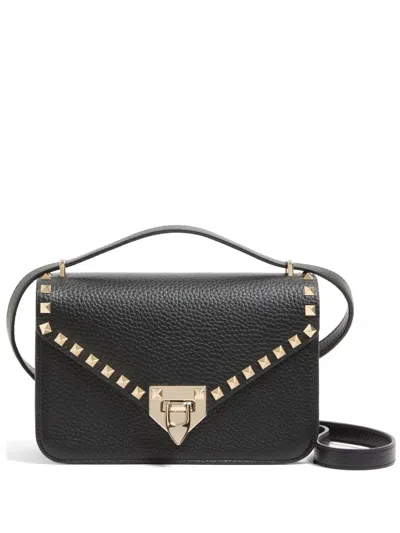 Valentino Garavani Rockstud Small Shoulder Bag In Grainy Calfskin Woman Black Uni