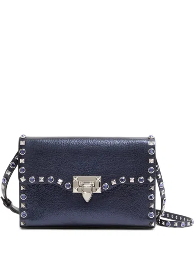 Valentino Garavani Rockstud Small Shoulder Bag In Laminated Leather With Cabochon Stones In Pattern