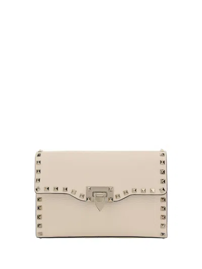 Valentino Garavani Rockstud Small Shoulder Bag In Light Ivory