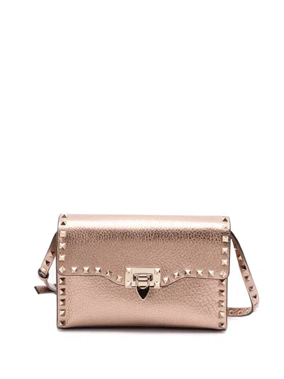 Valentino Garavani `rockstud` Small Shoulder Bag In Sand