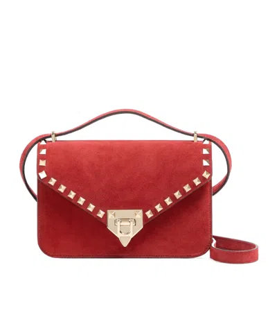 Valentino Garavani Rockstud Small Suede Crossbody Bag In Red