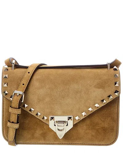 Valentino Garavani Valentino Rockstud Small Suede Shoulder Bag In Brown