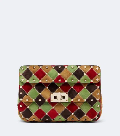 Valentino Garavani Rockstud Small Suede Shoulder Bag In Multicoloured