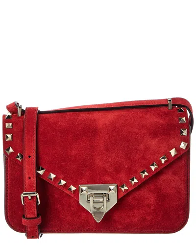 Valentino Garavani Valentino Rockstud Small Suede Shoulder Bag In Red