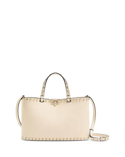 Valentino Garavani Rockstud Small Shopping Bag In Grainy Calfskin In White