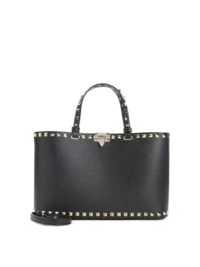 Valentino Garavani Rockstud Small Tote In Black