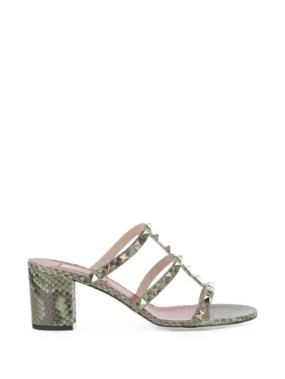 Valentino Garavani Rockstud Snakeskin-effect Sandals In Green