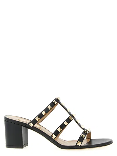 Valentino Garavani 60mm Rockstud Caged Block-heel Slide Sandals In Black