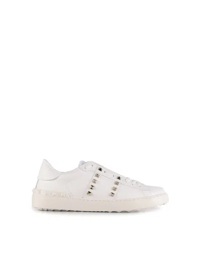 Valentino Garavani Studded Leather Flat Sole Trainers In White