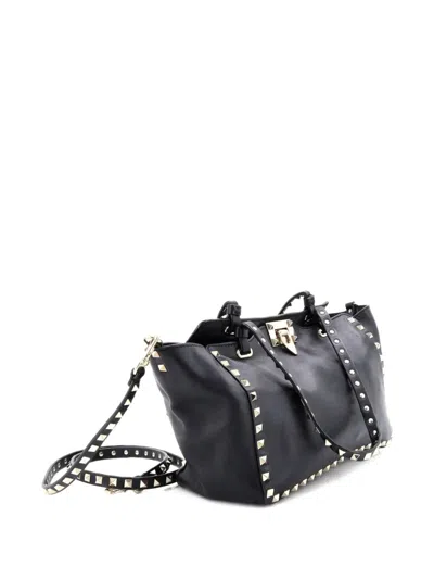 Pre-owned Valentino Garavani Rockstud Soft Leather Small Tote Bag In Black