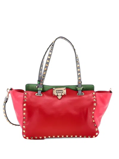 Pre-owned Valentino Garavani Rockstud Soft Leather Small Tote Bag In Multicolour