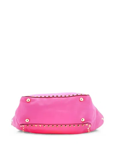 Pre-owned Valentino Garavani Rockstud Soft Leather Small Tote Bag In Pink