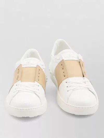 Valentino Garavani Open Sneakers In Leather With Contrast Colored Stripe And Stud Detail In Nude