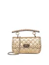 Valentino Rockstud Spike Bag In Laminated Nappa Leather In Sand
