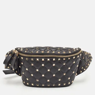 Pre-owned Valentino Garavani Rockstud Spike Black Leather Belt Bag