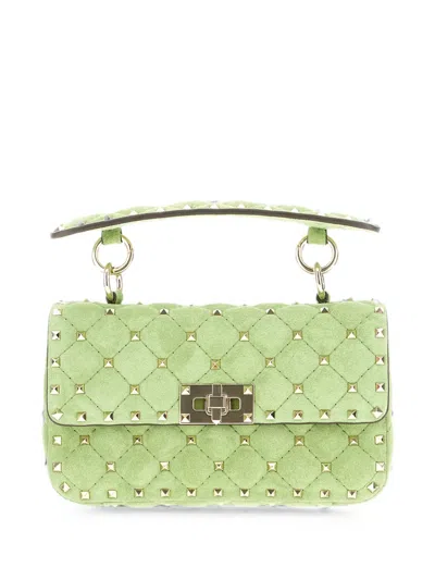 Valentino Garavani Rockstud Spike Calf Suede Shoulder Bag In Green