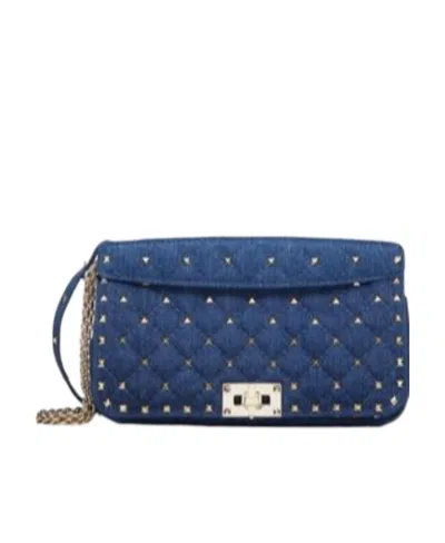 Valentino Garavani Rockstud Spike Denim Shoulder Bag In Blue