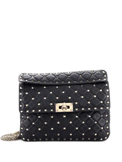 Pre-owned Valentino Garavani Rockstud Spike Flap Bag Quilted Leather Medium Crossbody Bag In Black
