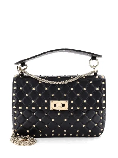 Pre-owned Valentino Garavani Rockstud Spike Flap Bag Quilted Leather Medium Crossbody Bag In Black