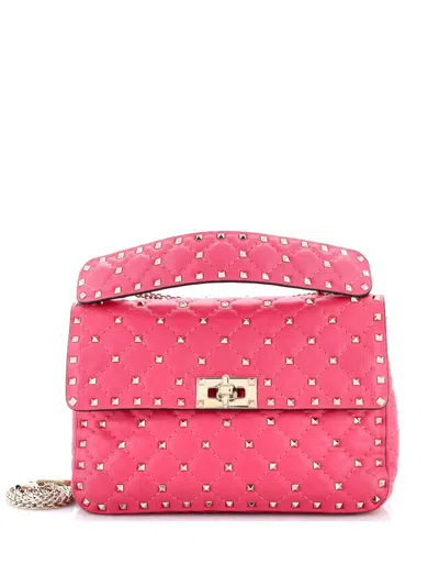 Pre-owned Valentino Garavani Rockstud Spike Flap Bag Quilted Leather Medium Crossbody Bag In Pink