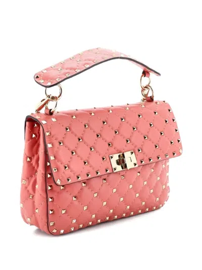 Pre-owned Valentino Garavani Rockstud Spike Flap Bag Quilted Leather Medium Crossbody Bag In Pink