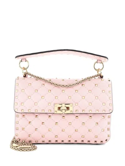Pre-owned Valentino Garavani Rockstud Spike Flap Bag Quilted Leather Medium Crossbody Bag In Pink