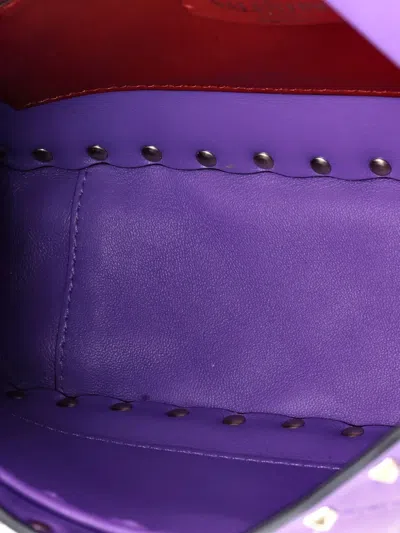 Pre-owned Valentino Garavani Rockstud Spike Flap Bag Quilted Leather Medium Crossbody Bag In Purple