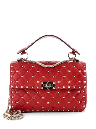 Pre-owned Valentino Garavani Rockstud Spike Flap Bag Quilted Leather Medium Crossbody Bag In Red