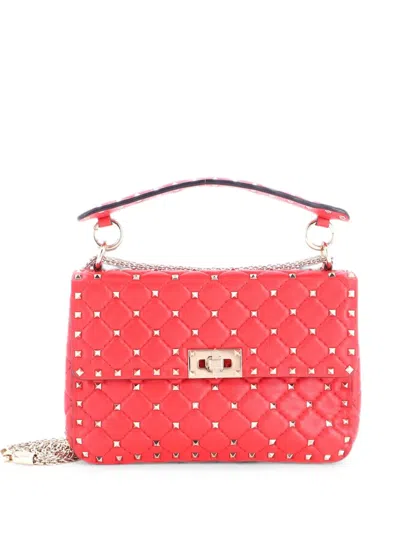 Pre-owned Valentino Garavani Rockstud Spike Flap Bag Quilted Leather Medium Crossbody Bag In Red