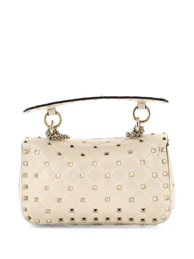 Pre-owned Valentino Garavani Rockstud Spike Flap Bag Quilted Leather Small Crossbody Bag In Neutrals