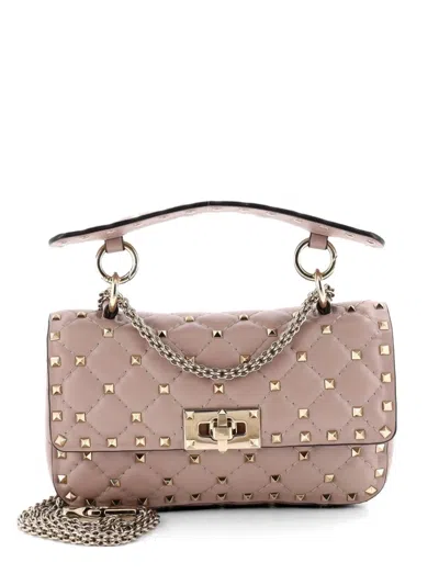 Pre-owned Valentino Garavani Rockstud Spike Flap Bag Quilted Leather Small Crossbody Bag In Pink