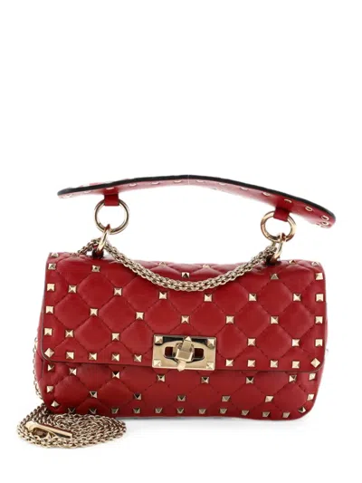 Pre-owned Valentino Garavani Rockstud Spike Flap Bag Quilted Leather Small Crossbody Bag In Red