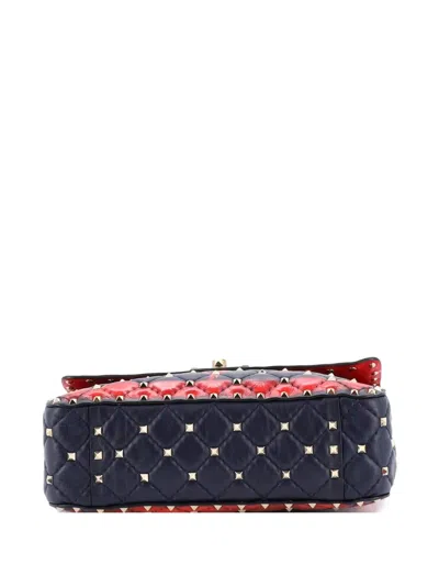 Pre-owned Valentino Garavani Rockstud Spike Flap Bag Quilted Printed Leather Medium Crossbody Bag In Blue