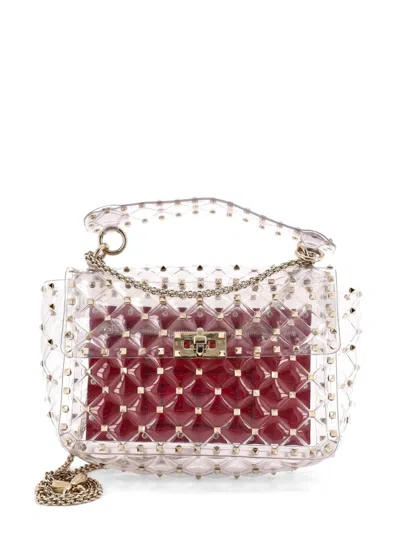Pre-owned Valentino Garavani Rockstud Spike Flap Bag Quilted Pvc Medium Crossbody Bag In White