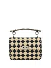 Valentino Garavani Two-tone Raffia Medium Rockstud Spike Handbag In Naturale/nero