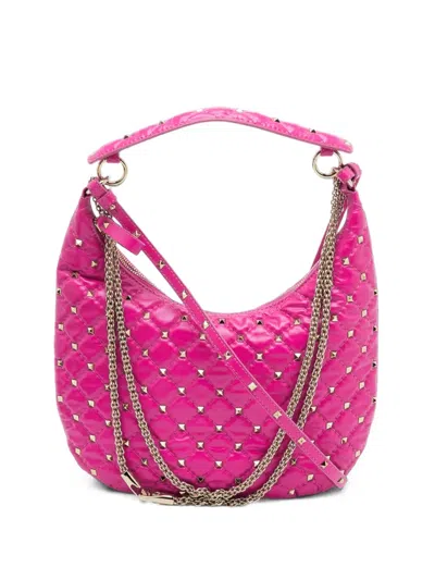 Pre-owned Valentino Garavani Rockstud Spike Hobo Bag In Pink