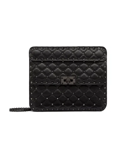 Valentino Garavani Rockstud Spike Lambskin Shoulder Bag In Black