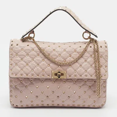 Pre-owned Valentino Garavani Rockstud Spike Large Pink Leather Top Handle Bag