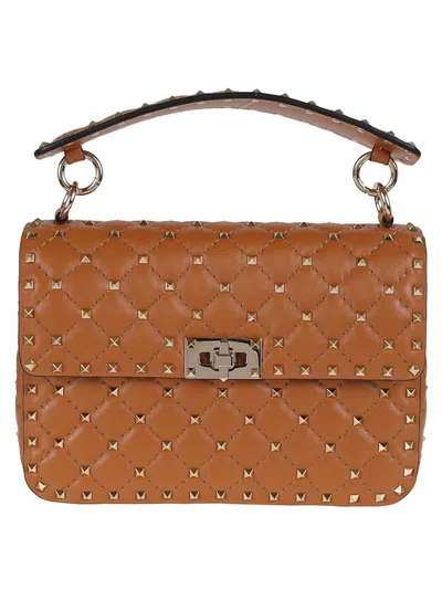 Valentino Garavani Valentino Rockstud Spike Leather Bag In Brown