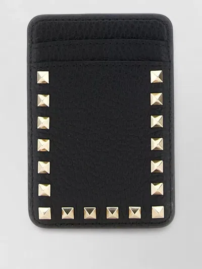 Valentino Garavani Rockstud Spike Leather Card Holder In Black